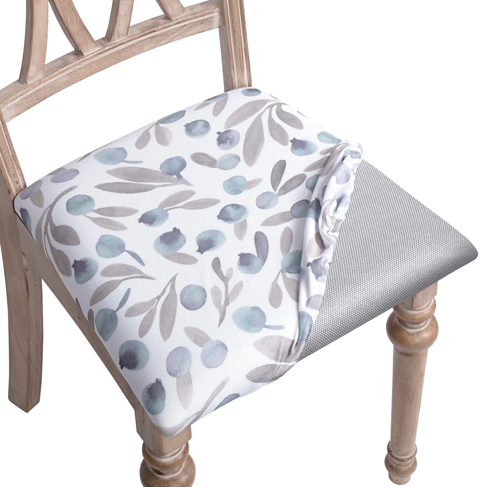 Sunlit Chair Covers for Dining Room, Stretch Printed Washable Chair Seat Covers Set of 4, Removable Upholstered Chair Seat Protector Cushion Slipcovers for Kitchen Office, Gray & Blue Floral