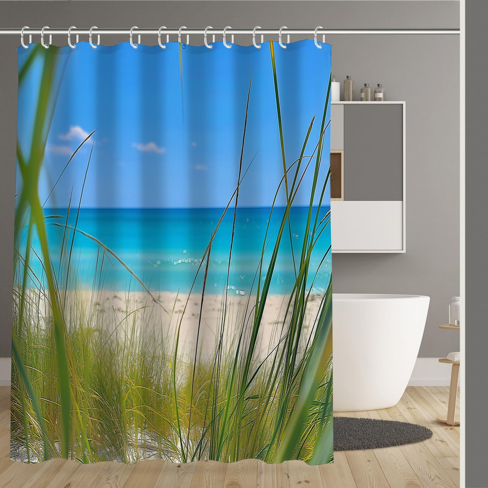 Rideau de bain lavable en machine pour créer une ambiance nature et mer dans la salle de bain
