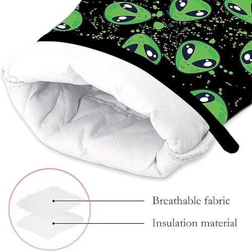 Miniatura 3 de Guantes de horno con patrón alienígena y soportes para ollas de cocina, juego de 2 piezas, almohadilla resistente al calor para hornear, barbacoa,