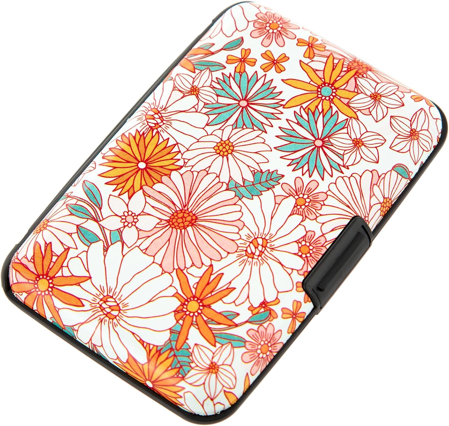 Credit Card Holder for Women Men RFID Blocking Wallet Small Business Metal Slim Mini Aluminum Hard Case (Hand Drawn Floral)