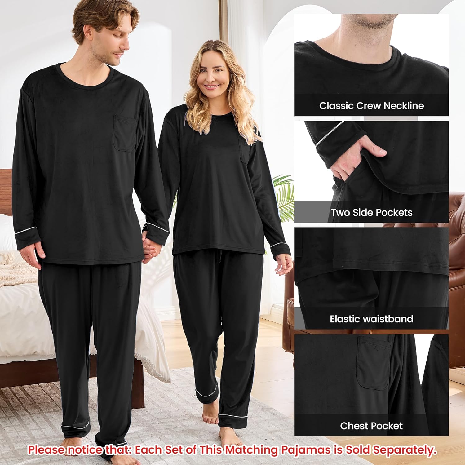 Matching Pajamas for Couples, Long Sleeve PJs for Men & Women Luxury Warm Soft Cozy Two Pieces Set Pijamas in Winter - Image 4