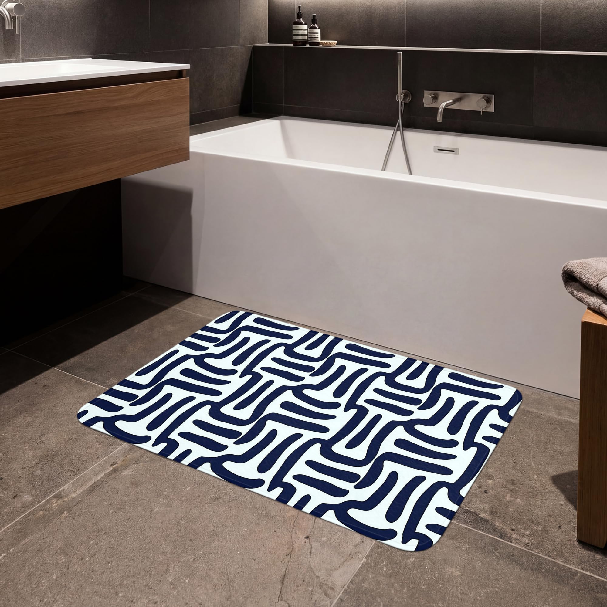 Alfombra Baño Rectangular 90x60 cm Decoracion Bathroom Mat Non Slip Shower Lavable Antideslizante Alfombrilla Tapete Banheiro Abstracto - Moderno - Azul