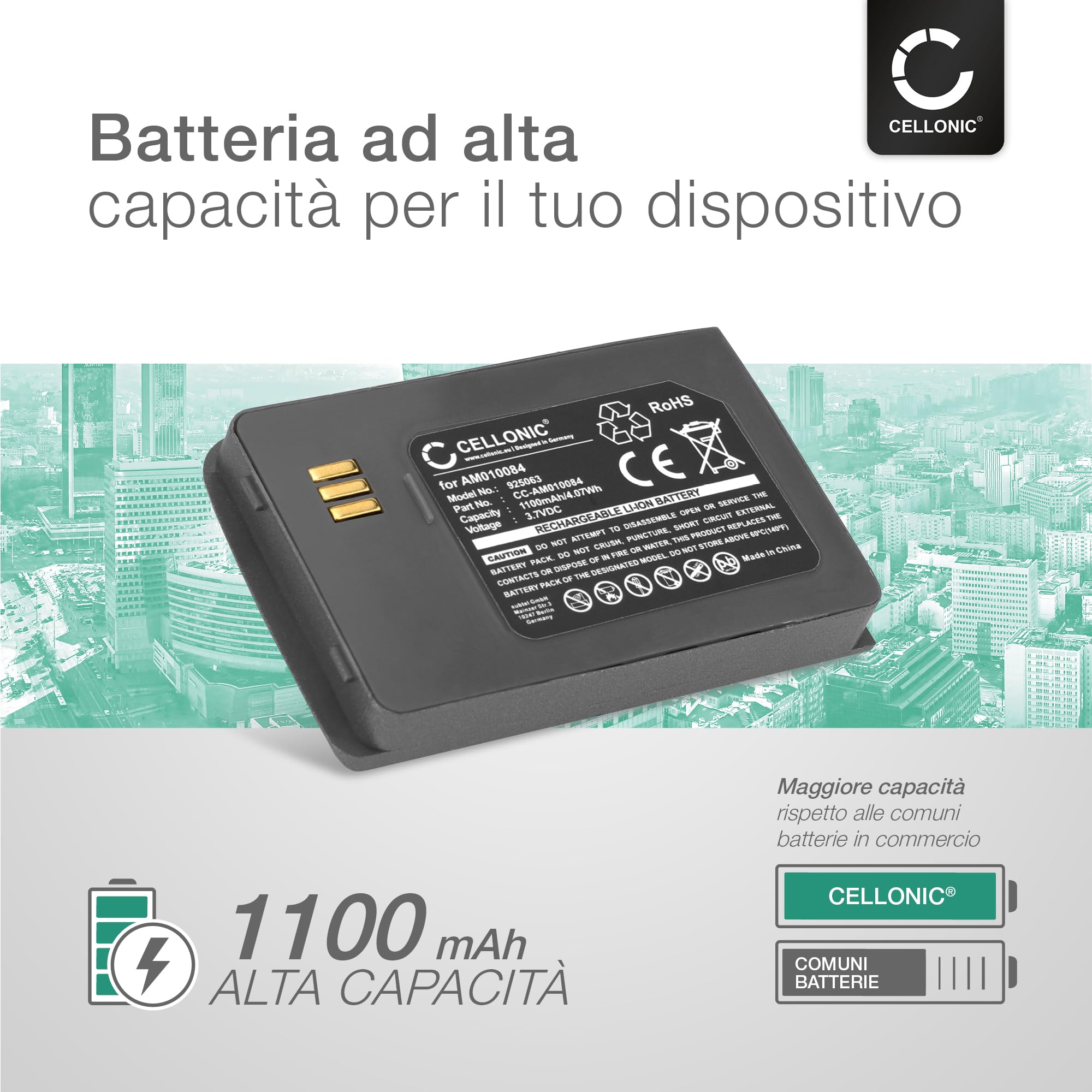 CELLONIC 1x Batteria per Telefono fisso Compatibile con Thuraya SG-2510, SG-2520, SG-3319, AM010084 – (1100mAh, 3.7V)