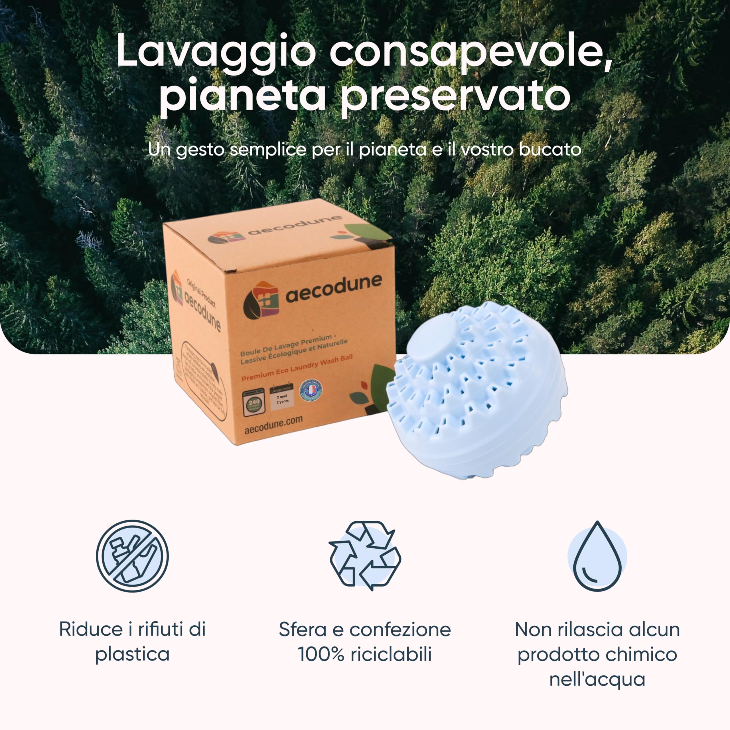 aecodune 2 anni di detersivo ecologico ed economico – 240 lavaggi – lavatrice a sfera – detersivo naturale in perle di bucato Zero Waste – fiori ipoallergenici – anticalcare