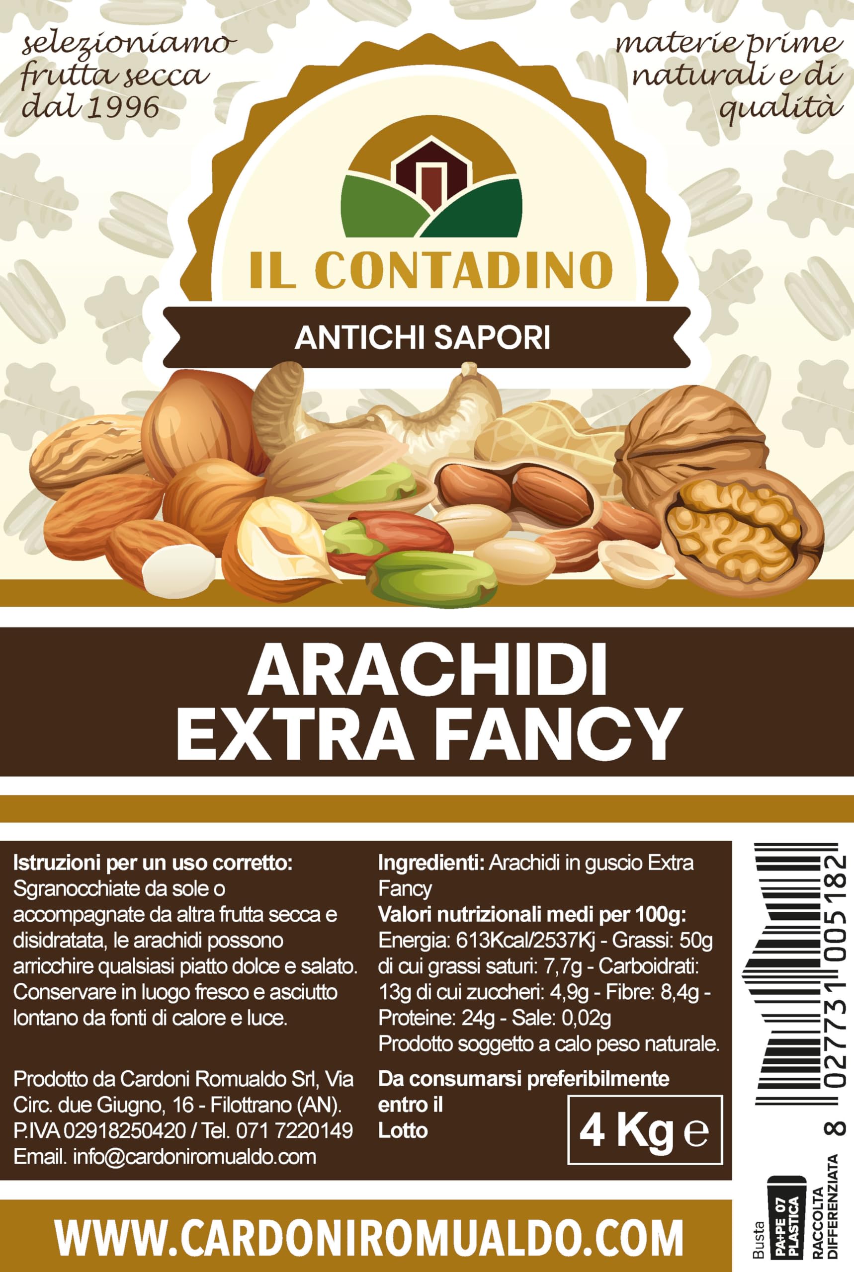 Il Contadino - Antichi Sapori | ARACHIDI EXTRA FANCY | Confezione Salva Freschezza, Tostatura Frequente, Frutta Secca di Qualità Premium, No Conservanti (4 Kg)