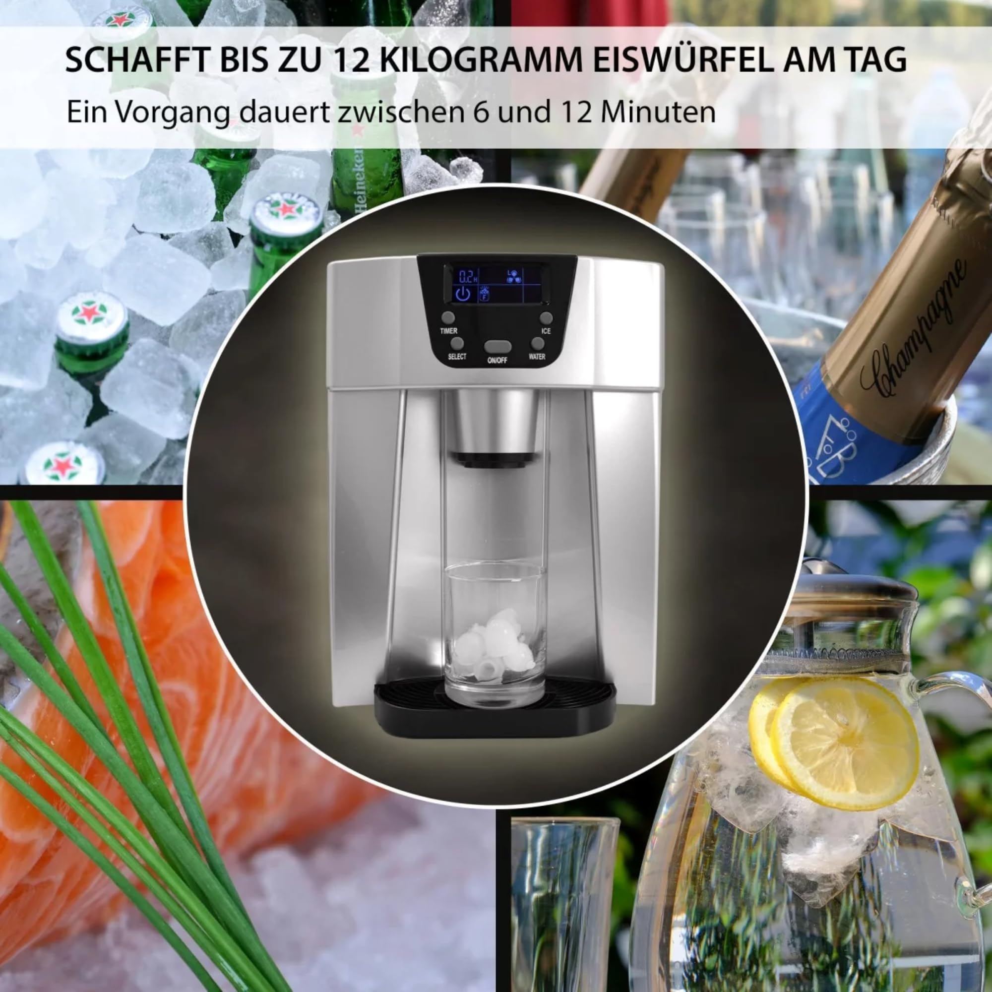 Syntrox Germany Eiswürfelmaschine Plumpix (Display + Eiswasserfunktion), 500 Watt, Eiswürfelautomat mit Wasserfunktion, Eiswasserfunktion mit Spender, einfache Bedienung