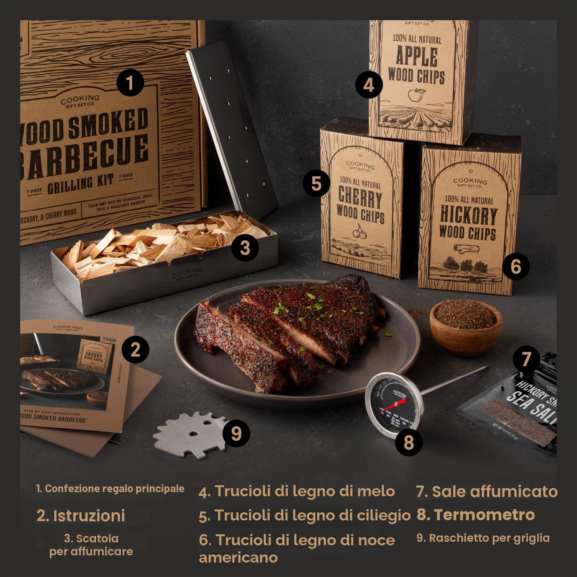 Cooking Gift Set Co. | Set barbecue a legna per uomo | Regalo per papà, fidanzato e marito | Accessori per barbecue, idee regalo