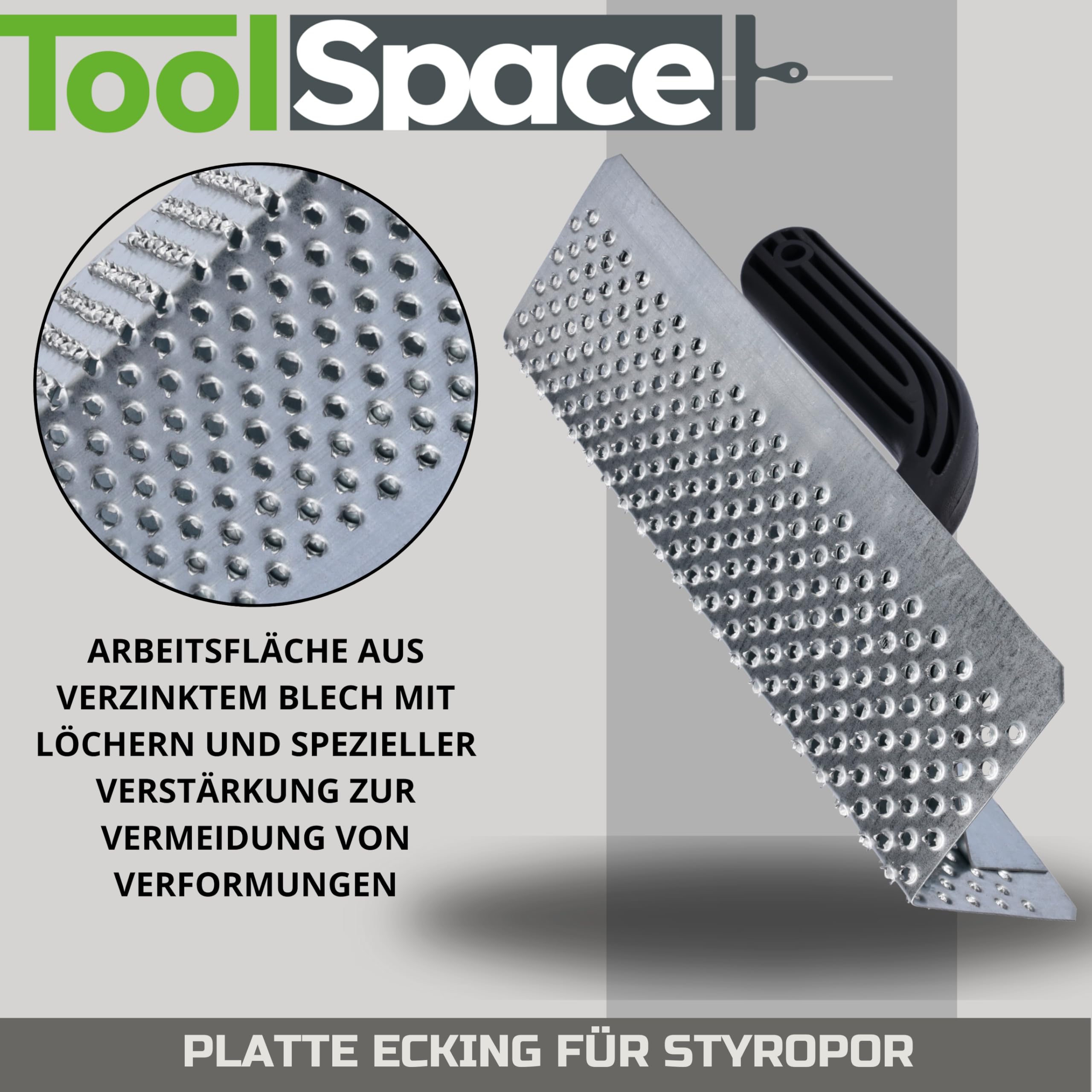 ToolSpace 1x Lima Cuadrada de Poliestireno Tabla de Lijado Lijadora 260 mm Tabla de Lima Lima de Poliestireno Raspador de Poliestireno Tabla de Rallado Plástico Galvanizado Chapa de Acero Nivelación