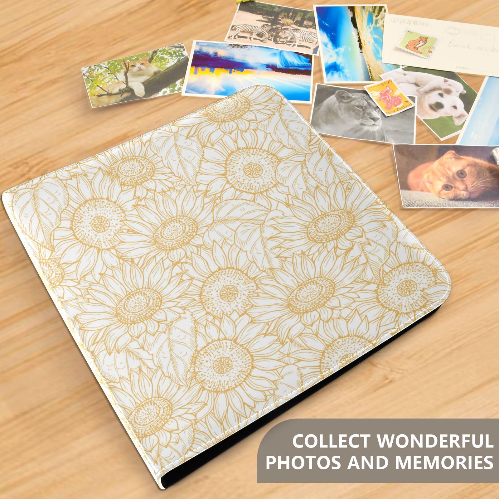 Álbum de fotos para fotos, páginas autoadhesivas, estantería, álbumes de fotos, álbumes de fotos, 6 x 8 pulgadas, patrón de girasol