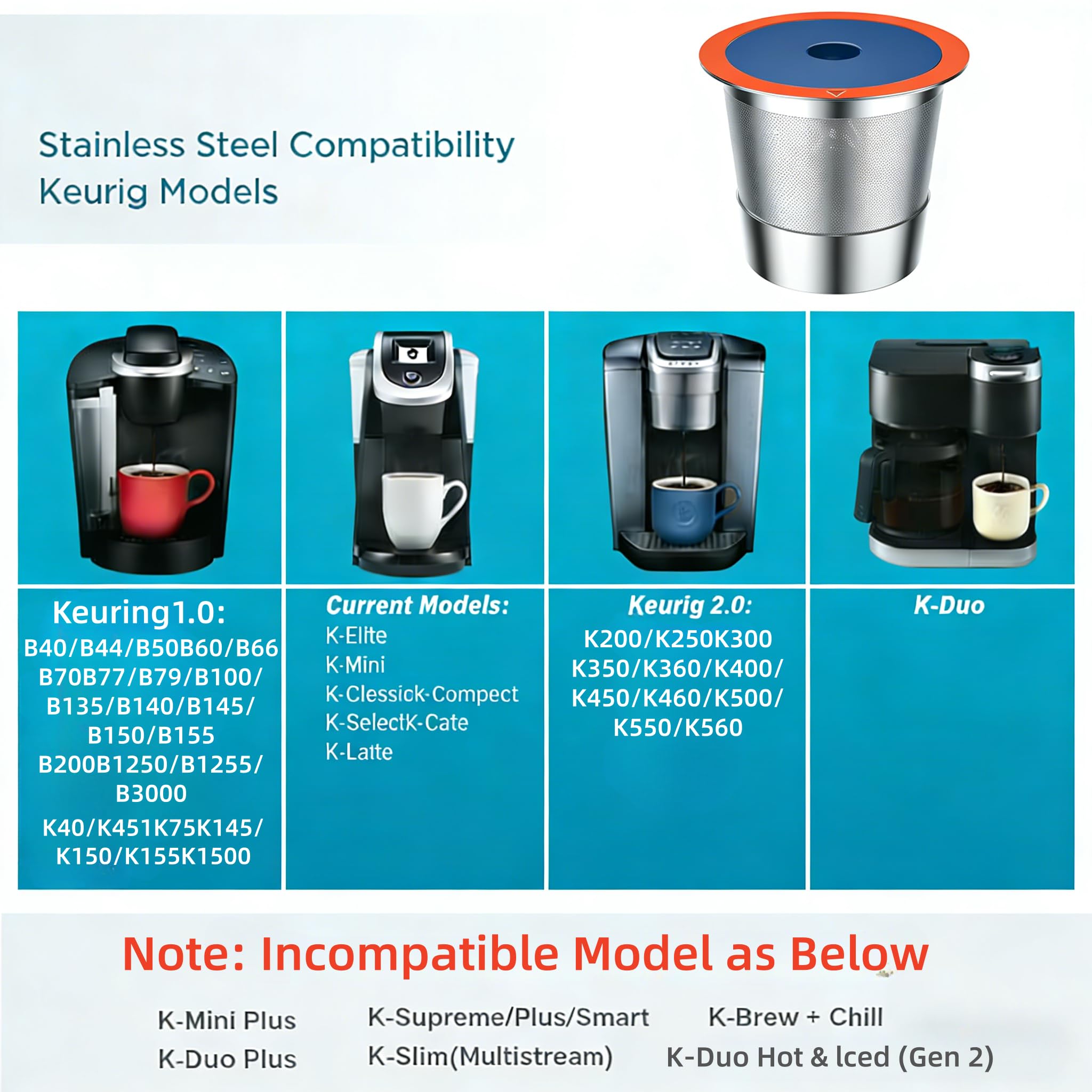 Paquete de 2 tazas K reutilizables de acero inoxidable para Keuring 2.0 y 1.0, cápsulas de café reutilizables para cafetera, taza K recargable resistente, filtros de cápsulas de café reutilizables