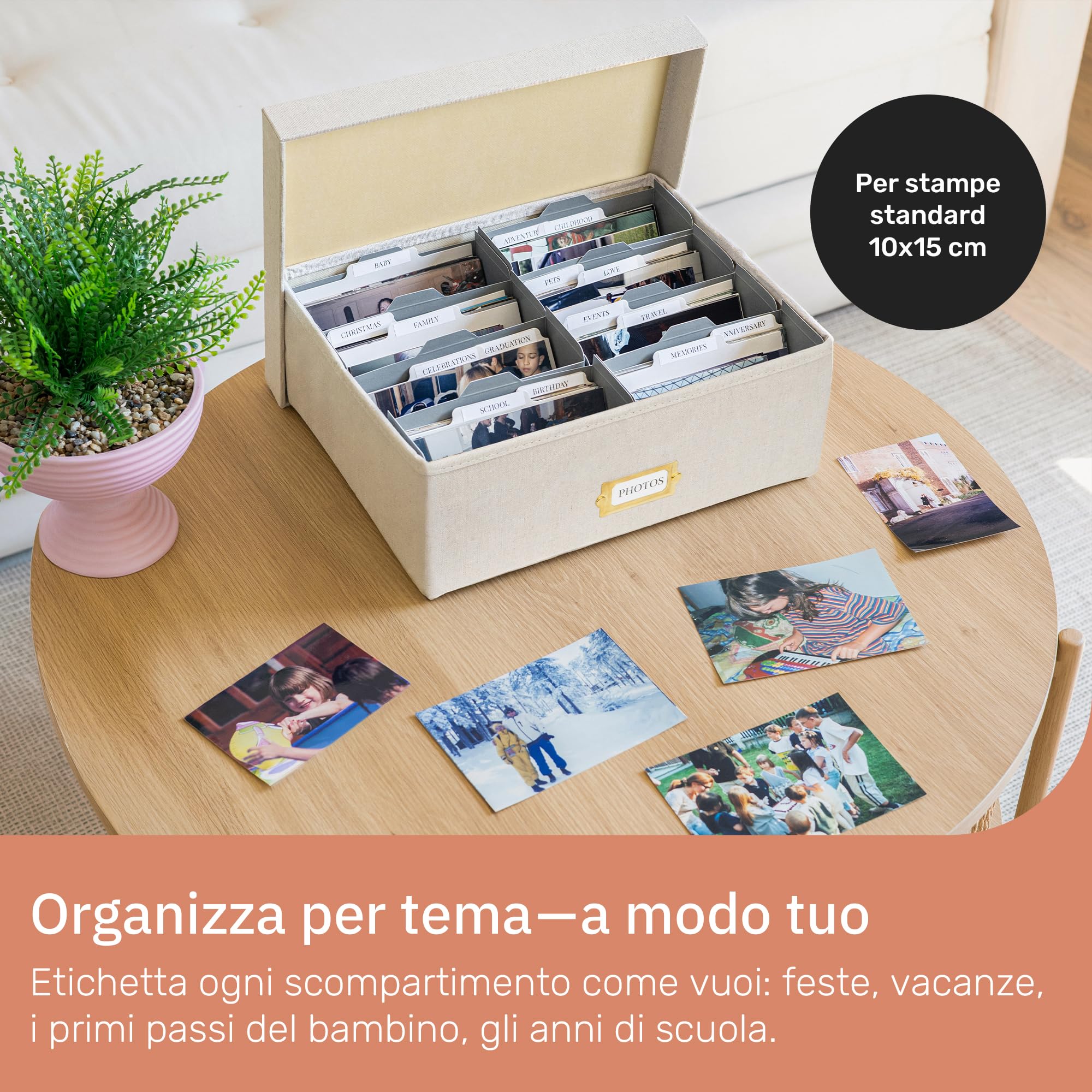UCO Scatola Foto Ricordi Con Coperchio, 8 Scomparti, 30 Divisori, Beige