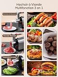 3 in 1 Professional Electric Meat Grinder with 3 Stainless Steel Abrasive Plates, 1 Kubbe and 3 Sausage Filling Tubes, 2000W Max - 2
