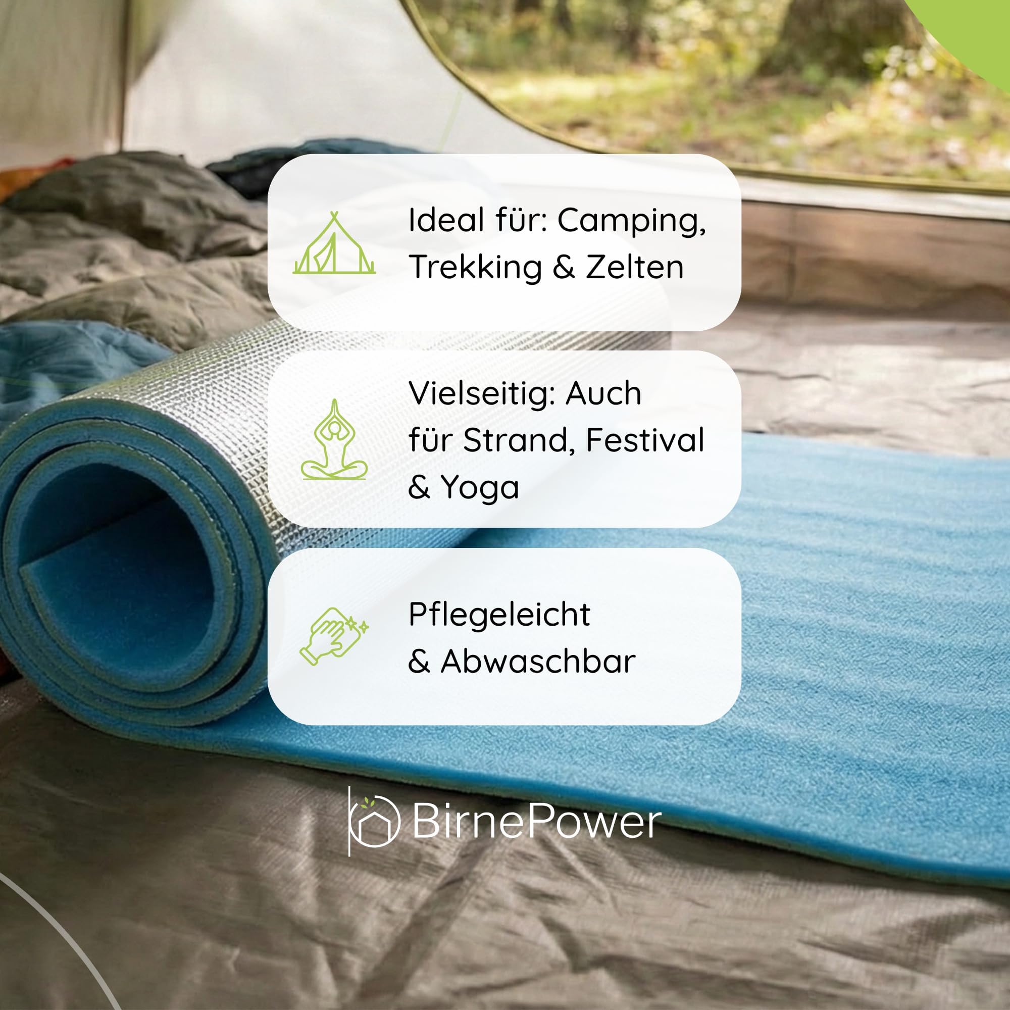 Isoliermatte 180x50cm Blau/Silber – Thermomatte mit Aluminiumfolie 0,9 cm Stärke, Campingmatte für Zelt Outdoor Trekking, leichte Schlafunterlage mit Wärmedämmung Sport & Freizeit