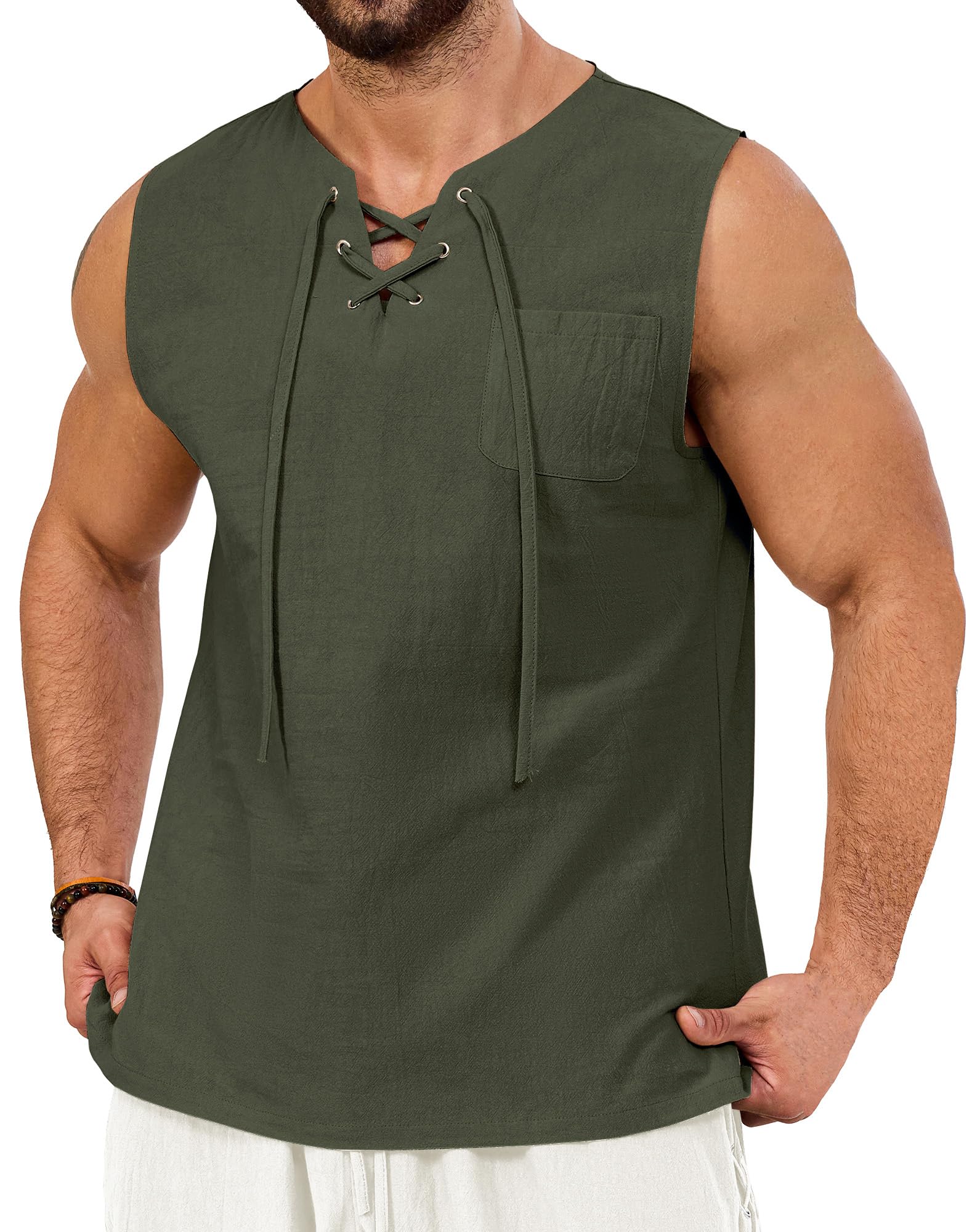 Heyigrow Mens Tank Tops Sleeveless Shirts Viking Pirate Costumes Medieval Renaissance Gothic Vest Cotton Cosplay Outfits