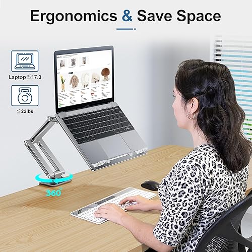 Miniatura 4 de Soporte para computadora portátil para escritorio, soporte de brazo para tableta con rotación de 360, bandeja de aluminio ajustable para laptop,