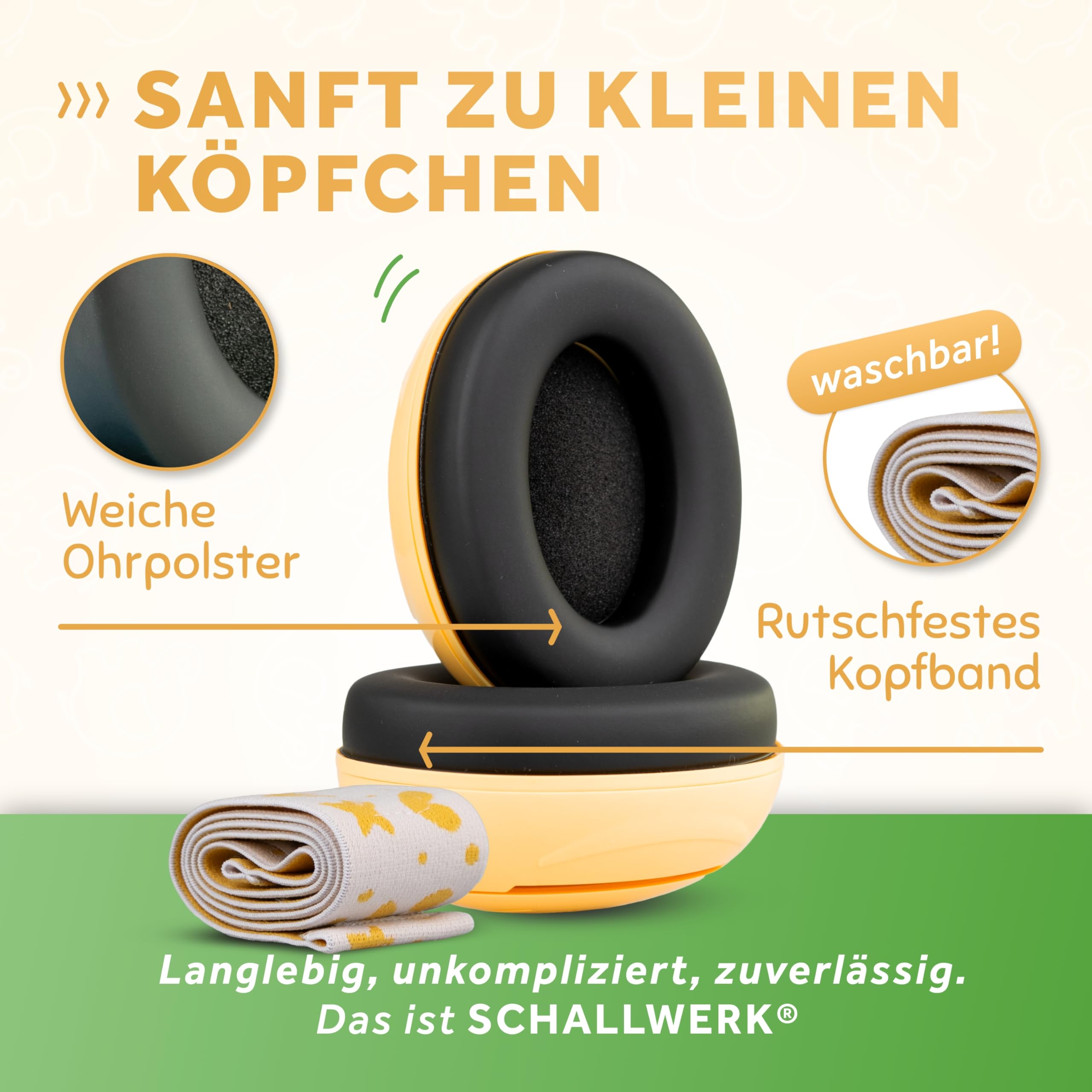 Schallwerk ® Mini+ (Lion Yellow) Gehörschutz Baby & Kinder – Lärmschutz Kopfhörer für Kleinkinder – Hochwertige Ohrenschützer & Hörschutz speziell für Babys