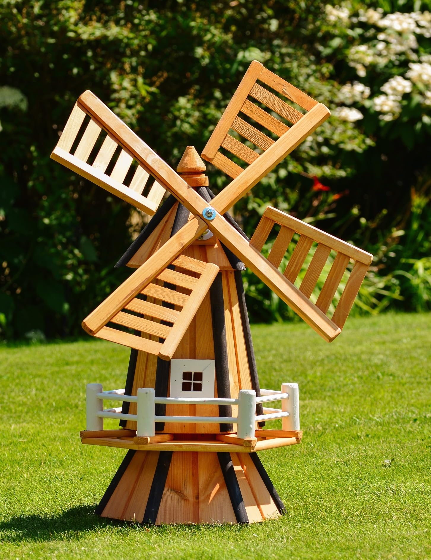 Grand moulin à vent décoratif en bois enduit avec roulements à billes