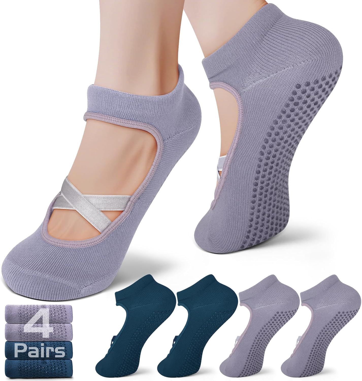 Pilates Socks with Grips for Women – Non-Slip Grip Socks for Pilates, Yoga, Barre & Dance