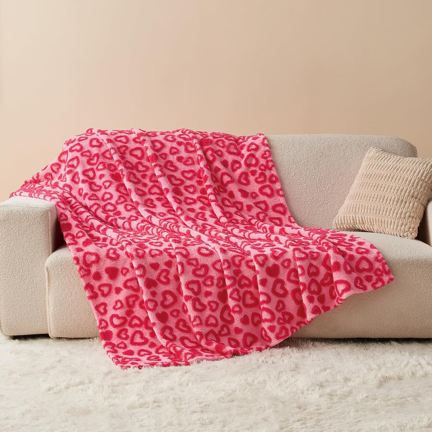 Hot Pink Heart Throw Blanket for Chair - Fall Blanket With Hearts for Women, King Blankets for The Bed 108x90 Inches
