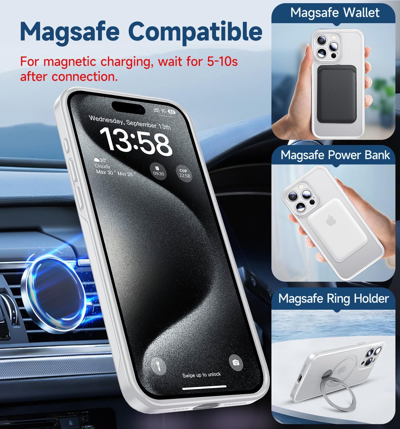 MAGIC JOHN for iPhone 15 Pro Case[Compatible with Magsafe][with Hidden 360° Rotatable Magnetic Metal Stand][Camera Protection][Military Grade Shockproof] Non-Slip, White - Image 6