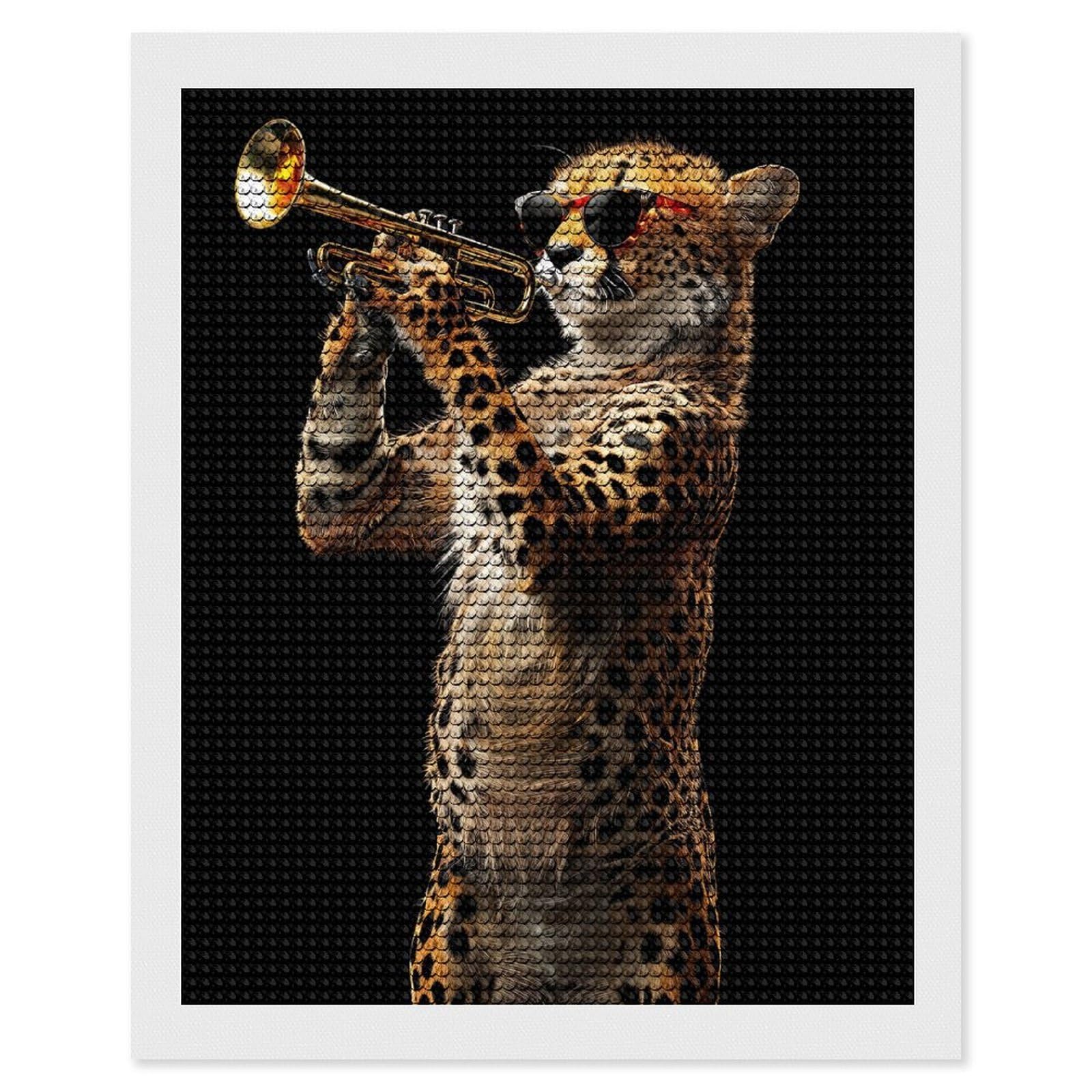Junmoney Cheetah Trumpet Diamond Painting Kit 16"x20", Festive Craft Gift, Bedroom Decor, Full Kit Included, Creative Gift Idea