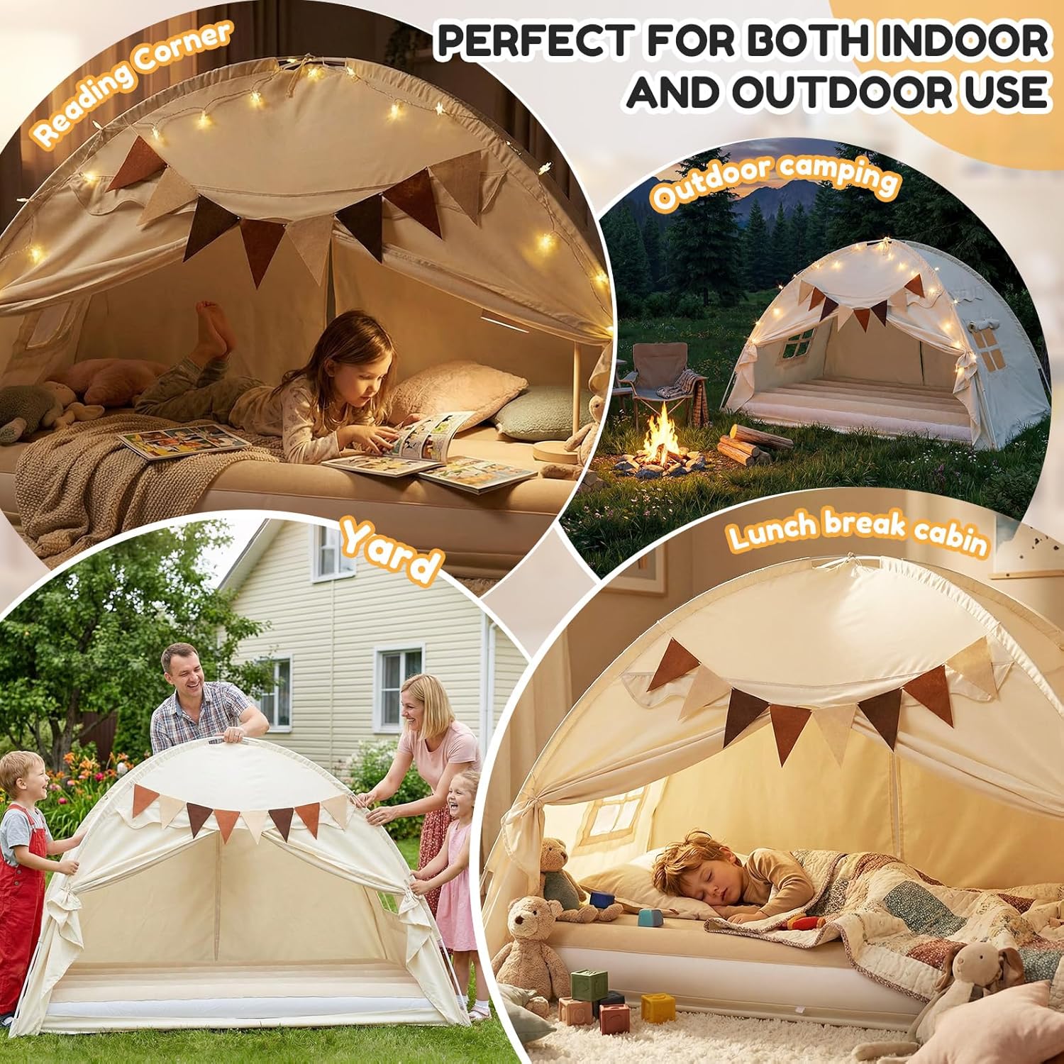 Inflatable Toddler Travel Bed with Tent, Portable Kids Air Mattress with Stars Lights & Flags, Ideal for Home, Traveling, Camping, Electric Pump is Not Included