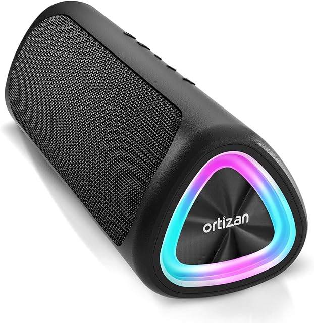 Ortizan Bluetooth Speaker, IPX7 Waterproof Portable Bluetooth Speaker with LED Lights, Outdoor Wireless Speaker 24W Loud Stereo Sound, Hi-Fi Sound & Extra Bass, 30H Playtime, Dual Pairing for Party