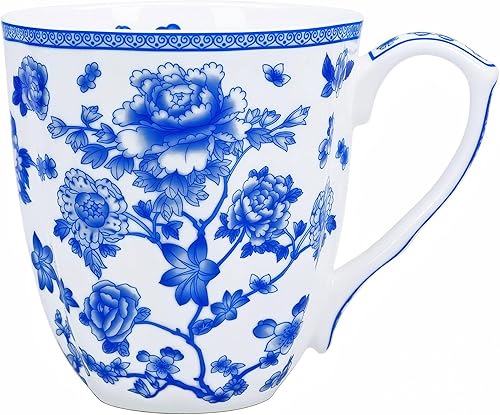 Miniatura 9 de Taza floral de porcelana de hueso de 14 onzas, taza de café floral para mujeres y hombres, taza de té de café de porcelana de hueso con asa cómoda,