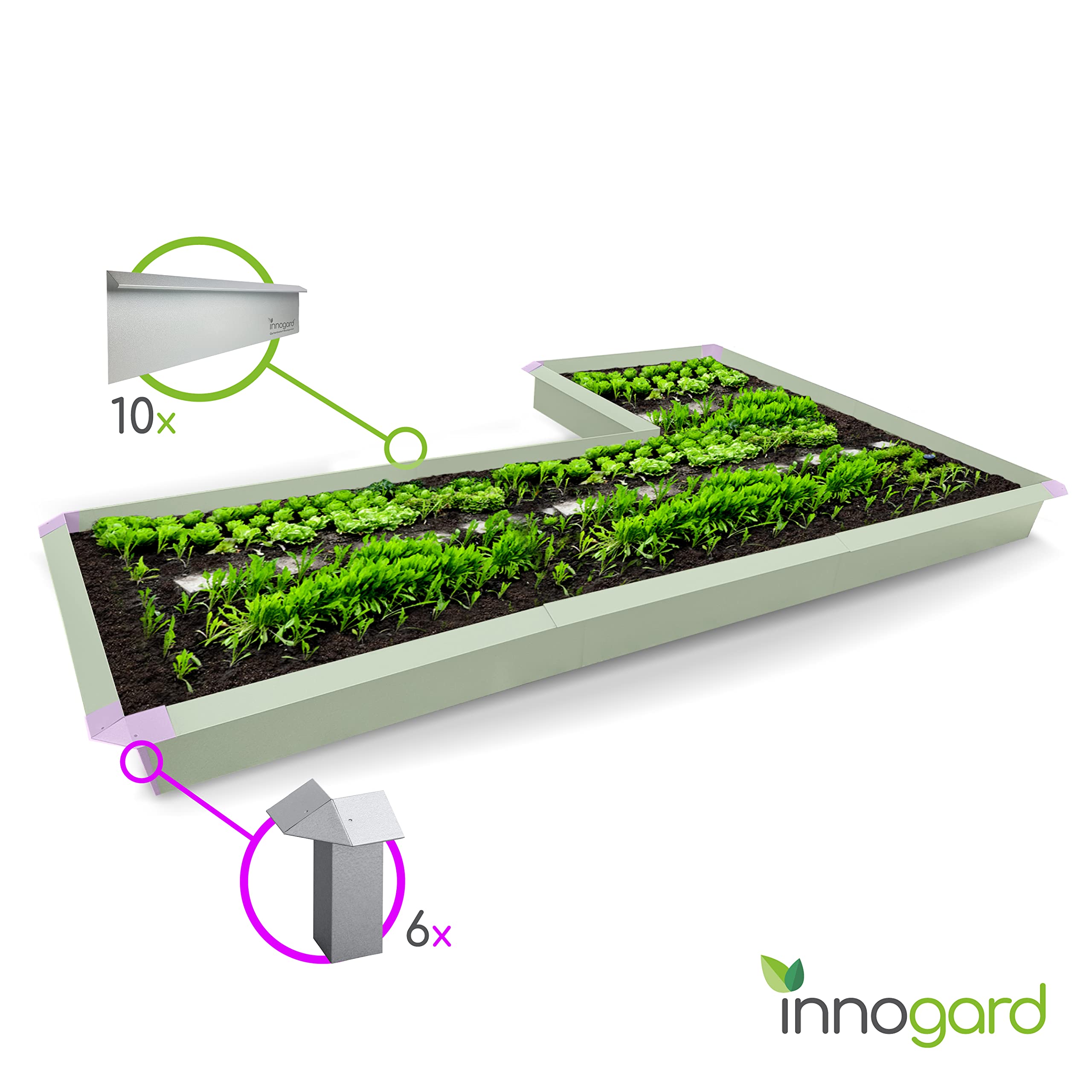 innogard S7050-013- recinto per lumache a L 16 Pezzi, zincato a Caldo, 1x connettore 270°, 5X Angolo 90°, 10x Pannello Laterale 1 m