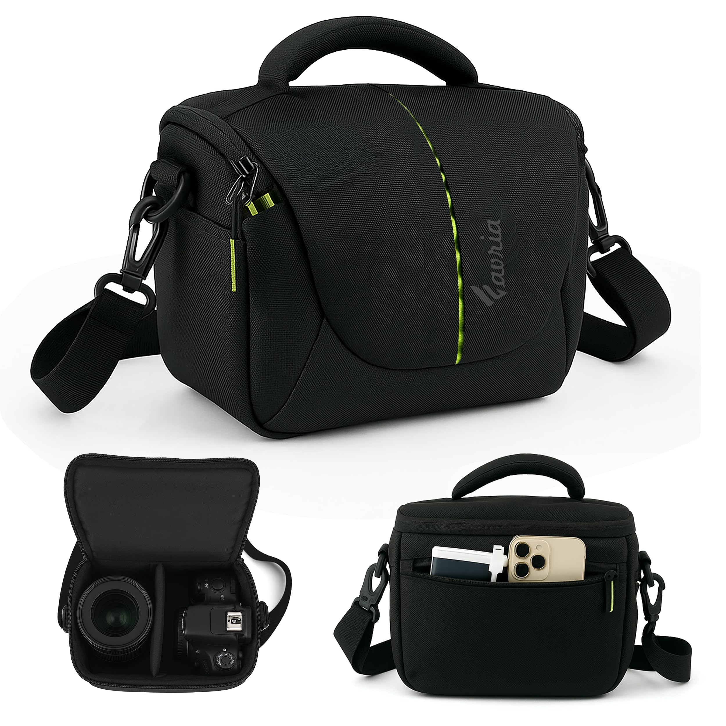 Favria Water Resistant Camera Bag for DSLR Camera Shoulder Bag, Outdoor Travel Camera Case Compatible for Nikon Canon Sony Mirrorless Cameras, Lens and Accessories-Camera Bag (Black Green)-picture-30
