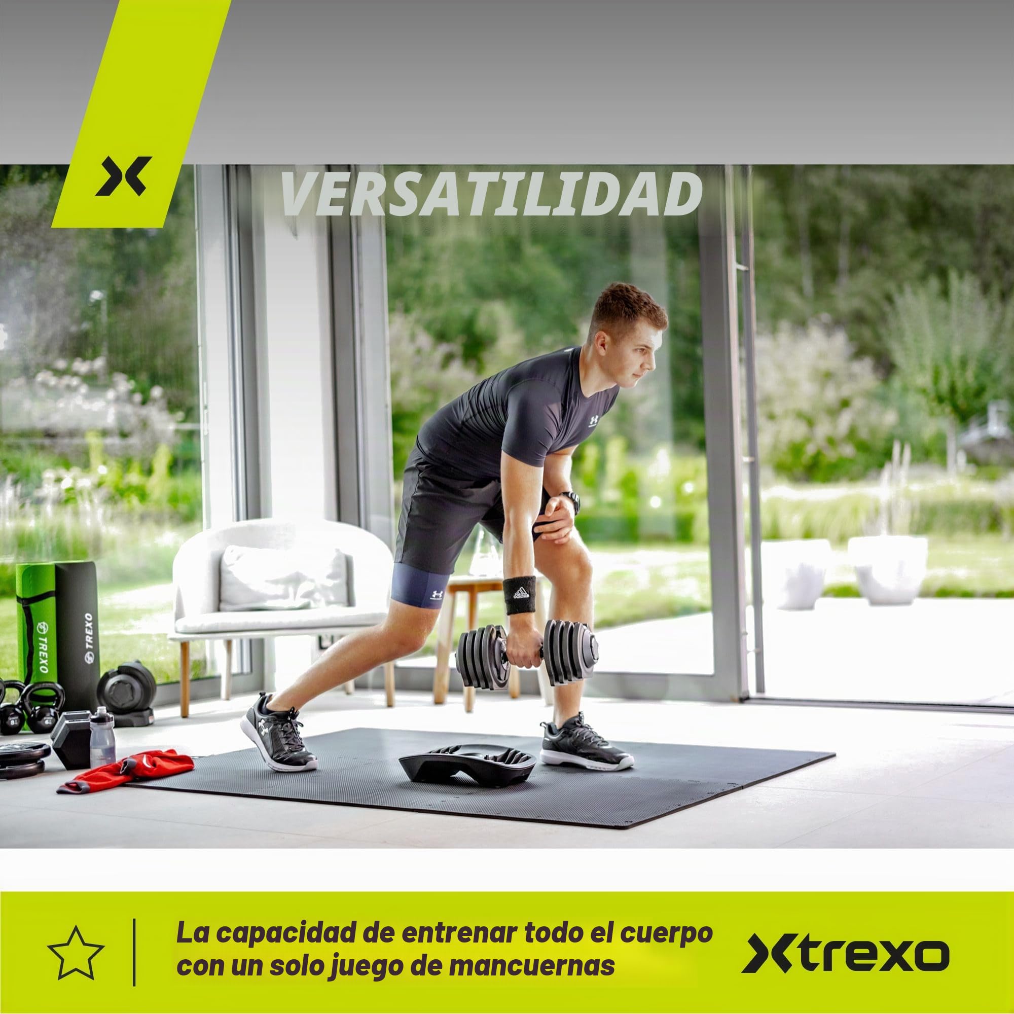 TREXO Mancuerna 18|24|32|40 kg con Pomo de Ajuste de Peso Mancuerna de Hierro para Fitness con Mango Ergonómico Antideslizante