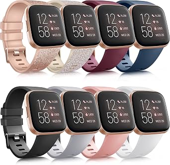 8 Pack Sport Bands Compatible with Fitbit Versa 2, Classic Soft Silicone Replacement Wristbands Straps for Fitbit Versa 2 Smart Watch Women Men 8 Pack A, Small
