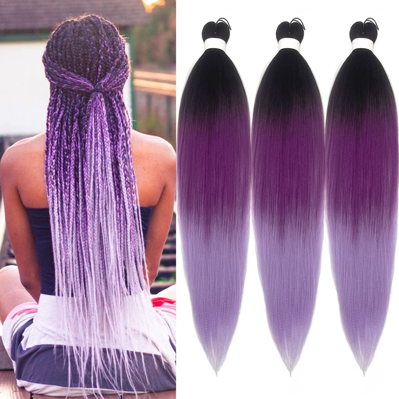 Buy Ai Yuchen Purple Ombre Braiding Hair Pre Stretched Colored Hair