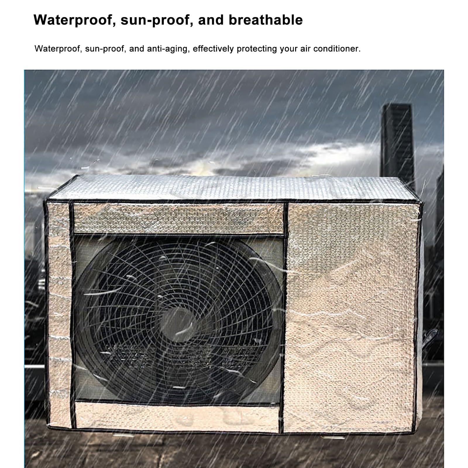Copri Condizionatore da Esterno, Coperture per Pompe di Calore, Isolamento Termico, Riduzione Del Rumore, Impermeabili, Pellicola in Alluminio Spessa(84 * 59 * 32cm)