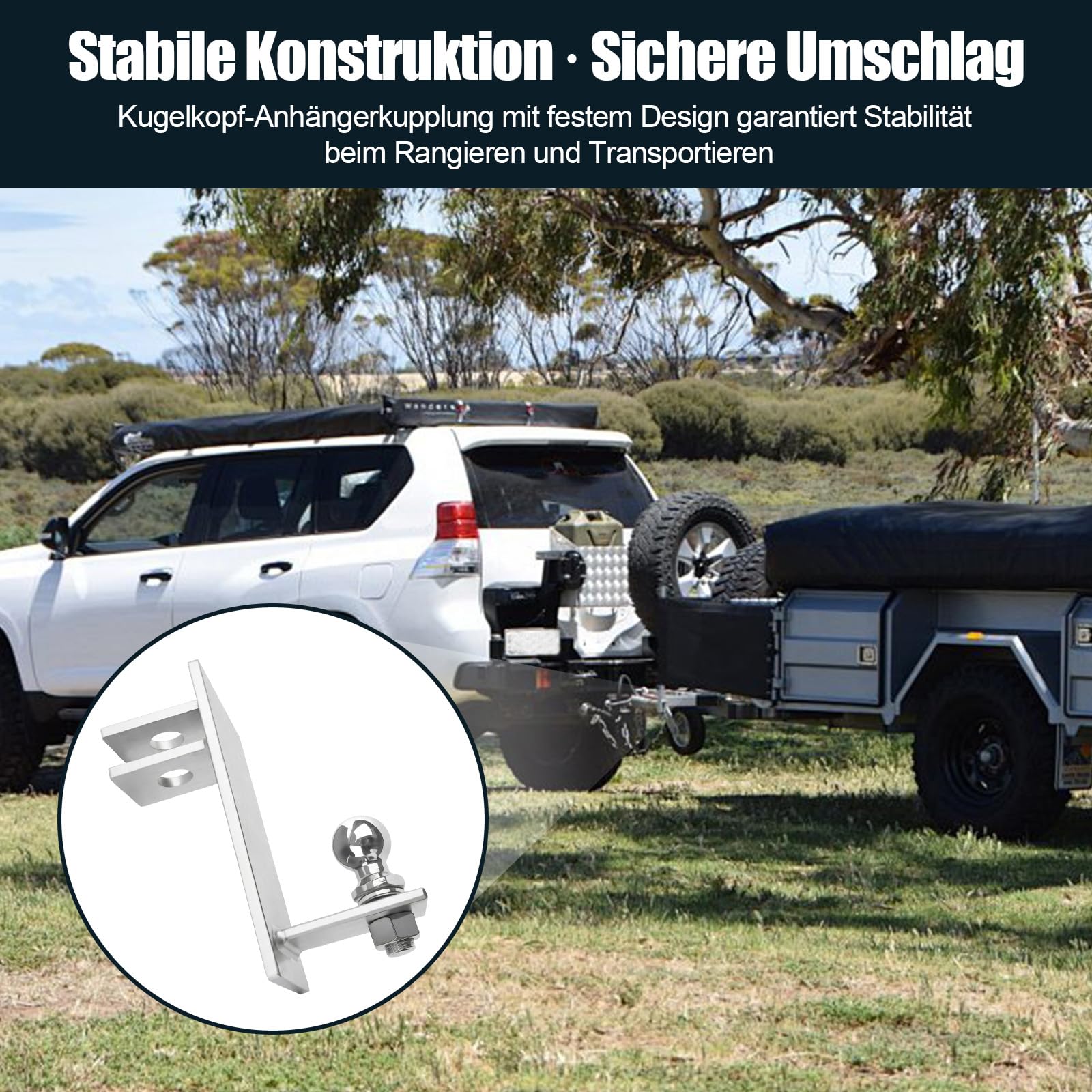 Kugelkopf Anhängerkupplung für Traktor, 50mm Rangierhilfe Zugmaul Kugelkopf Rangierhilfe, Stabile Feuerverzinkte Kombikupplung zur Anhängerführung für Traktor, PKW, LKW & Wohnwagen