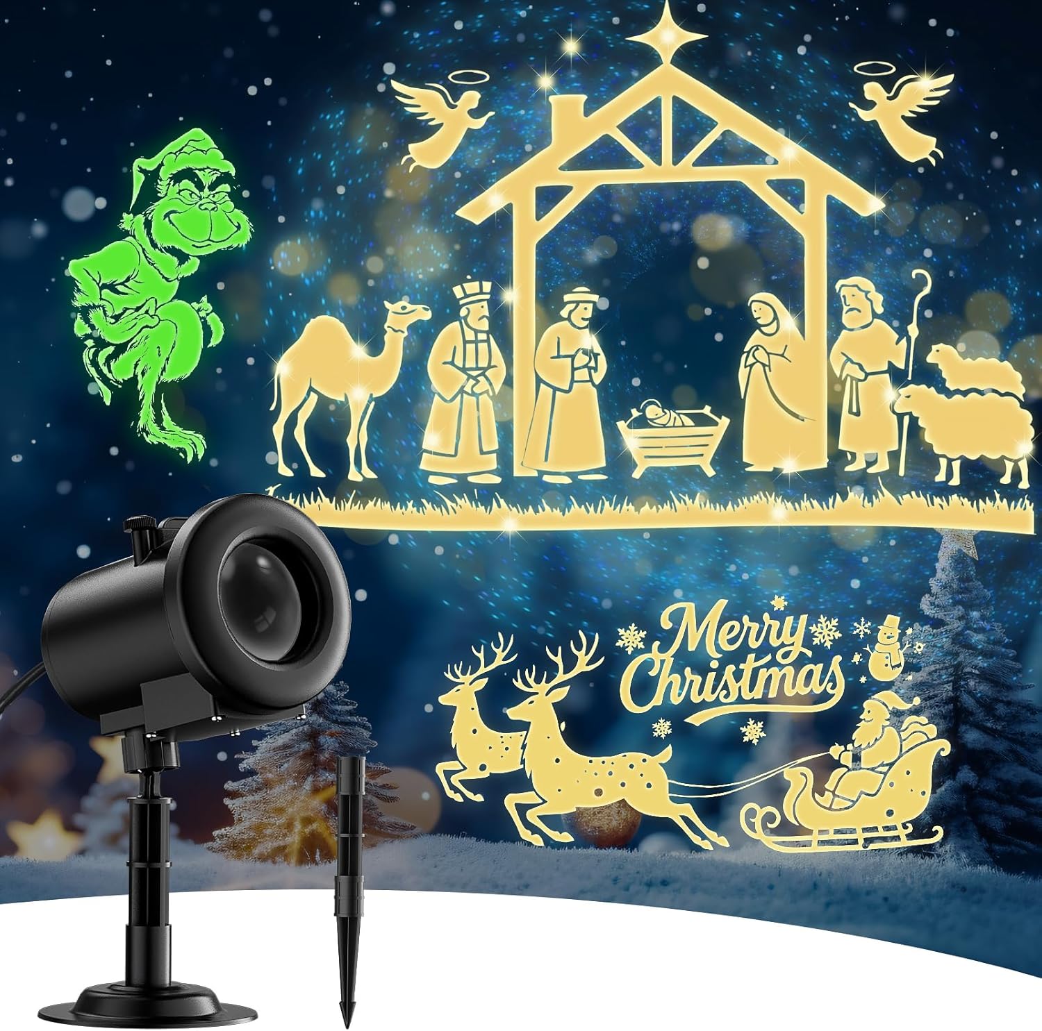 12 in 1 Nativity Scene Christmas Projector Lights Outdoor Indoor – 3D Dynamic Jesus/Santa Sleigh/Ghost/Spider/Bat Christmas Decorations,Waterproof Holiday Lights for Window Wall Party Holiday Decor 12 in 1 Nativity Scene Christmas Projector Lights Outdoor Indoor – 3D Dynamic Jesus/Santa Sleigh/Ghost/Spider/Bat Christmas Decorations,Waterproof Holiday Lights for Window Wall Party Holiday Decor