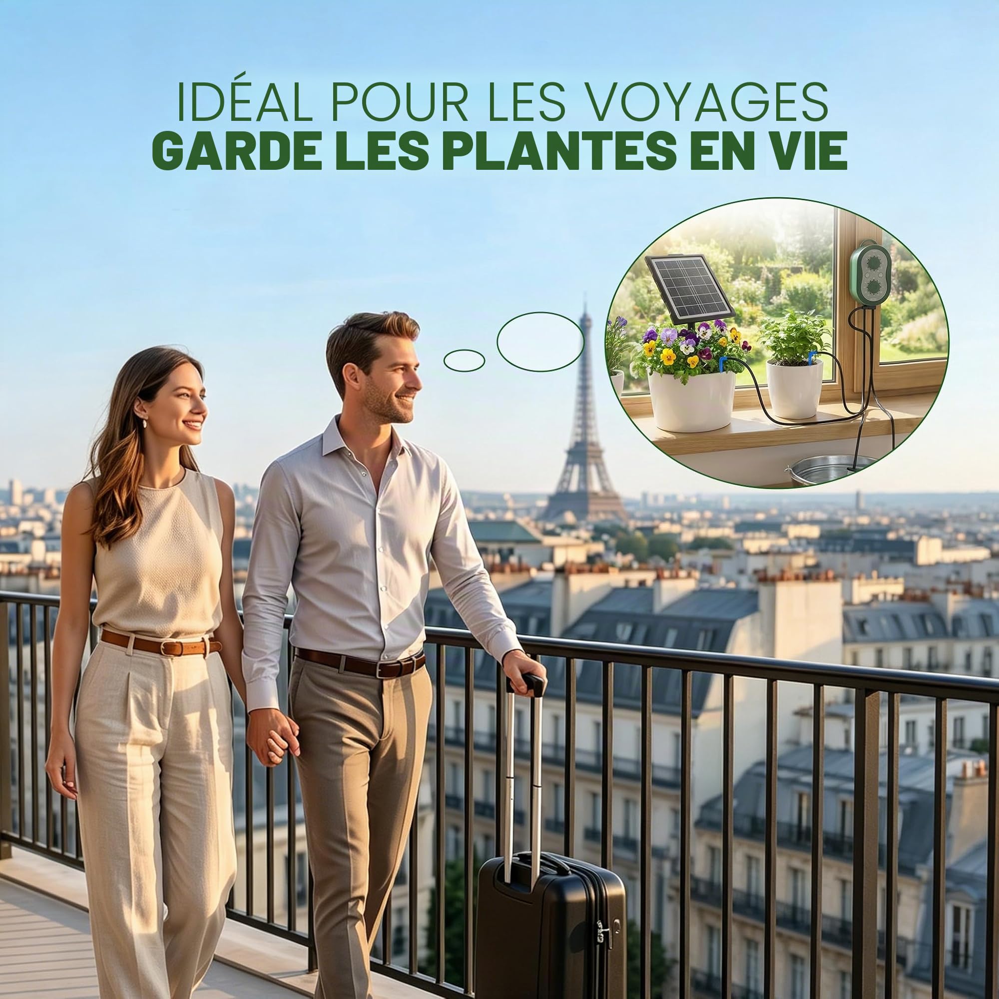 Système d'arrosage solaire automatique recharge USB tuyau 15 m pour jardinières jardin balcon serre