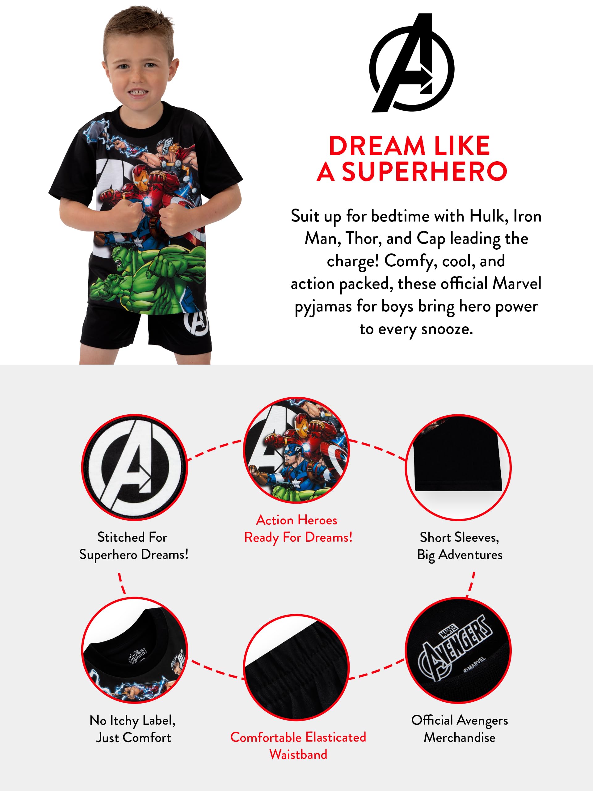 Marvel Pyjama Avengers, Pyjama Garçon Été avec Thor, Captain America, Hulk Et Iron Man, Ensemble De Nuit Court Enfant