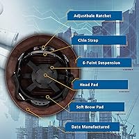 Vista 2 de ProtectX - Casco duro de ala completa, Cascos De Construcción para mayor seguridad, suspensión de trinquete ajustable de 6 puntos, cumple