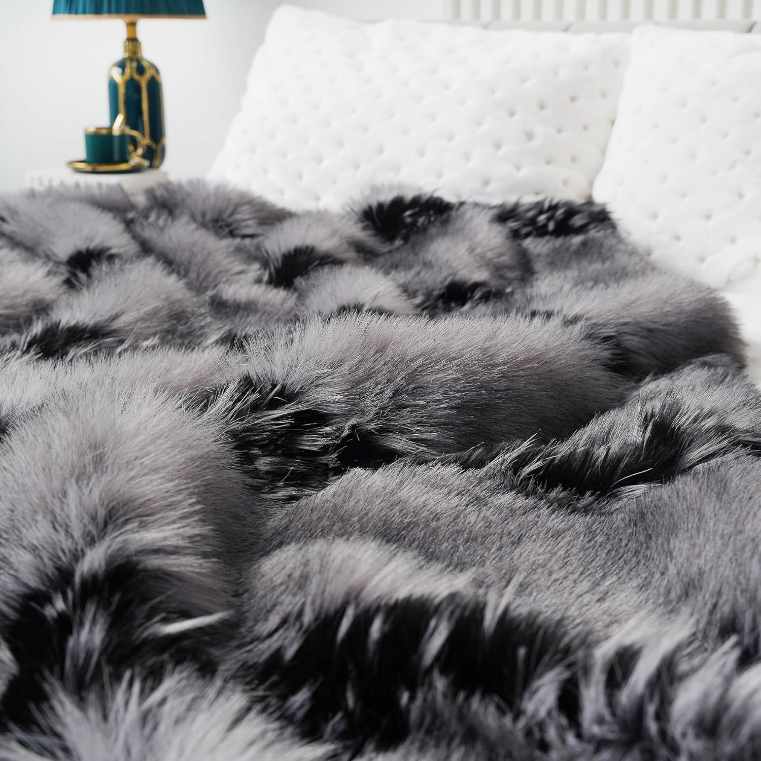Fox Faux Fur Luxury Throw Blanket - Super Warm, Elegant & Cozy - 74"x90" Grey Washable Plush Blanket for Couch, Armchair & Bed - Image 2