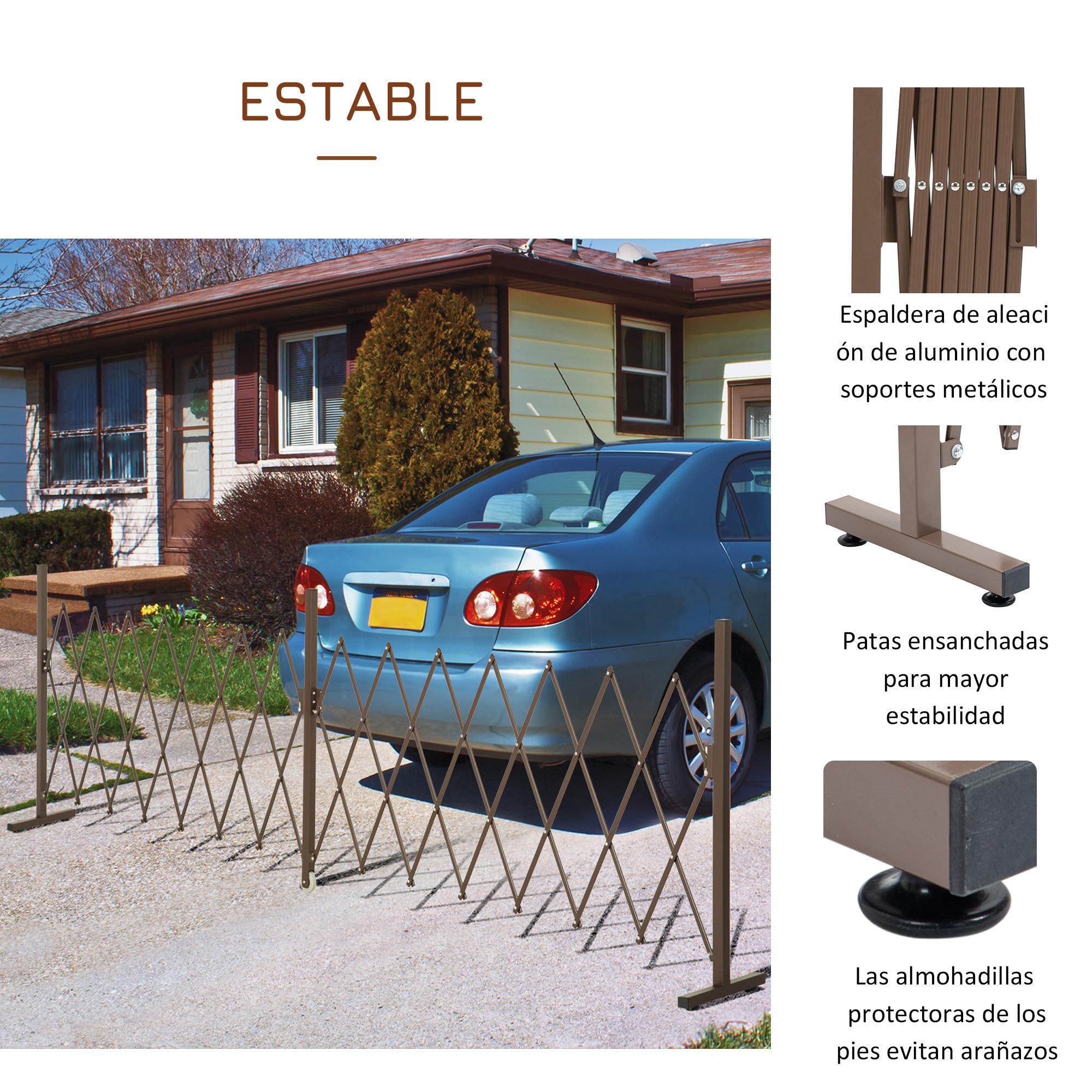 Outsunny Valla de Jardín Exterior de Aleación de Aluminio Valla Metálica Extensible con Rueda para Decoración Terraza Patio 405x31x103,5 cm Café Oscuro