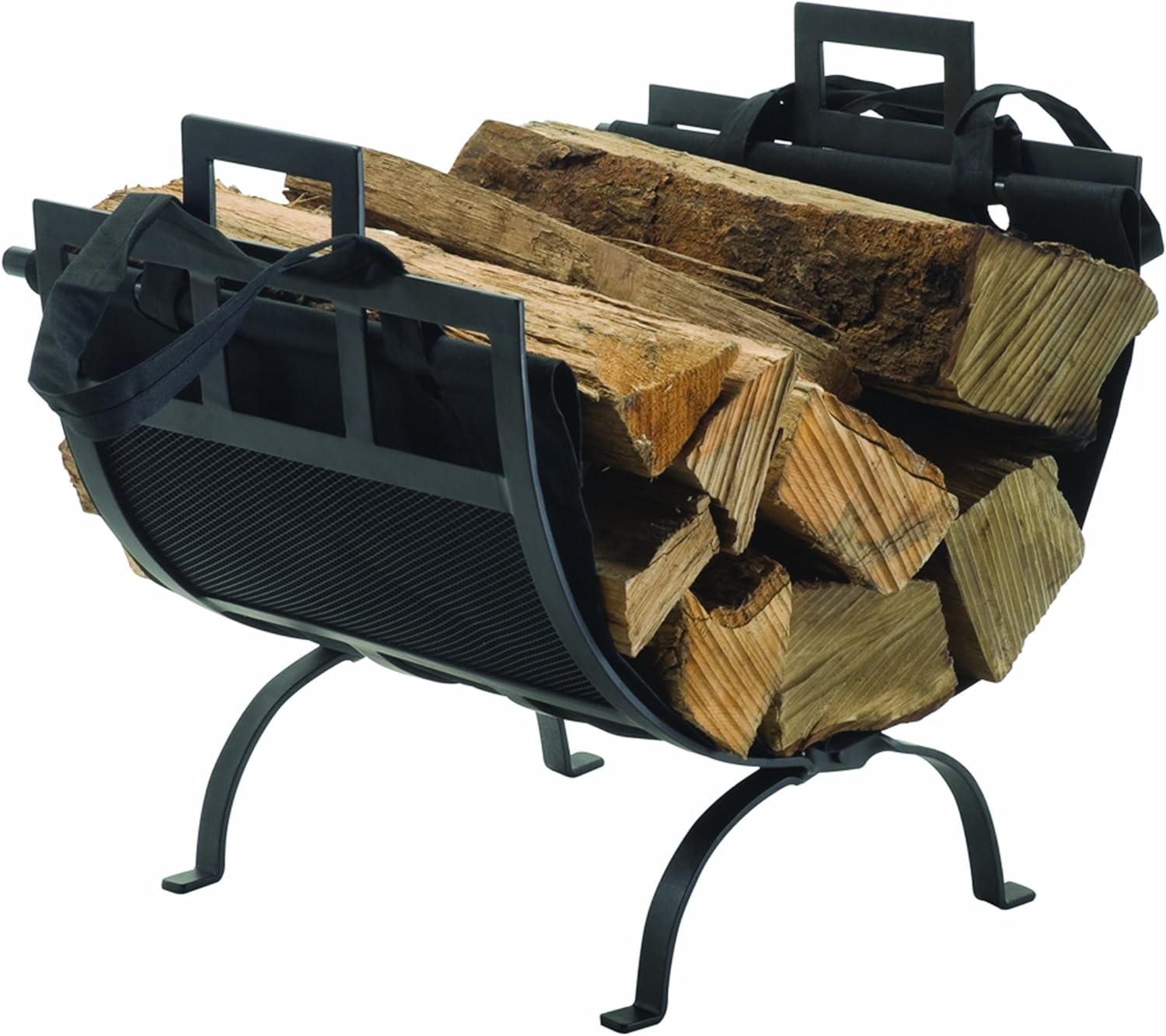 Pleasant Hearth Log Holder with Canvas Tote Carrier,Black