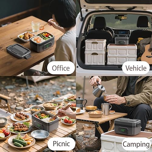 Miniatura 8 de Lonchera térmica con batería eléctrica inalámbrica para hombres, adultos, lonchera portátil para alimentos, contenedor de alimentos de 6.8 tazas,