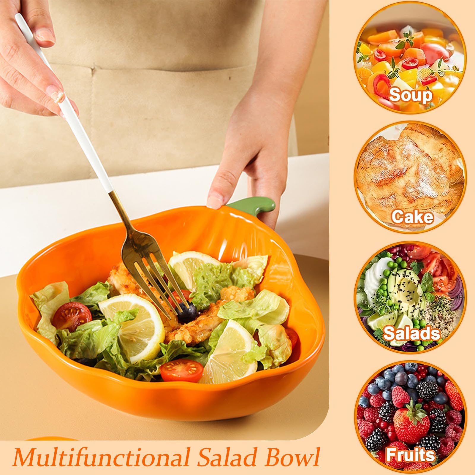 2 Pcs Ceramic Ramekins, Oven Safe Ceramic Pumpkin Noodle Bowl, Versatile Complementary Food Bowl for Baking Dessert Pudding and Serving Fruit Salads, Ideal Decoration and Gift for Halloween (Orange)