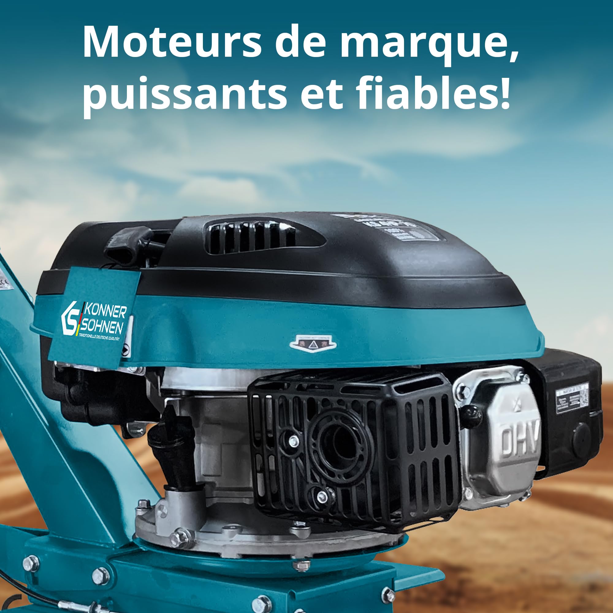 Könner & Söhnen KS 4HP-70 Motobineuse à Essence avec entraînement par Courroie, motoculteur avec Fraise Sabre forgée, Largeur de Travail ≤ 70 cm, Profondeur de Travail ≤ 27 cm, Puissance du Moteur 4