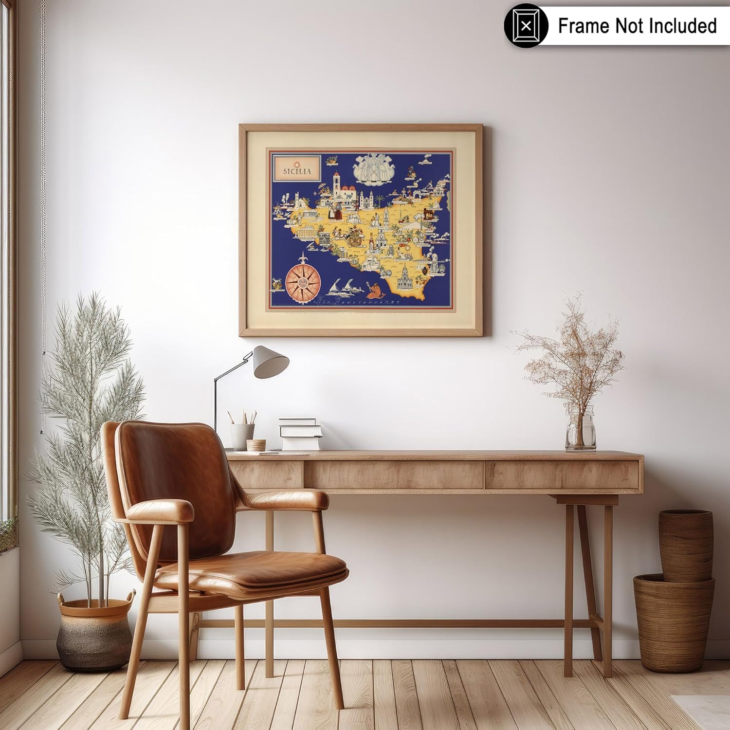 Poster Master Vintage Illustration Poster - Geography Print - Gift for Traveler, Friend - Pictorial Map of Sicilia, Sicily, Italy, Historical - Wall Decor for Home, Office, 18x24 Unframed Wall Art