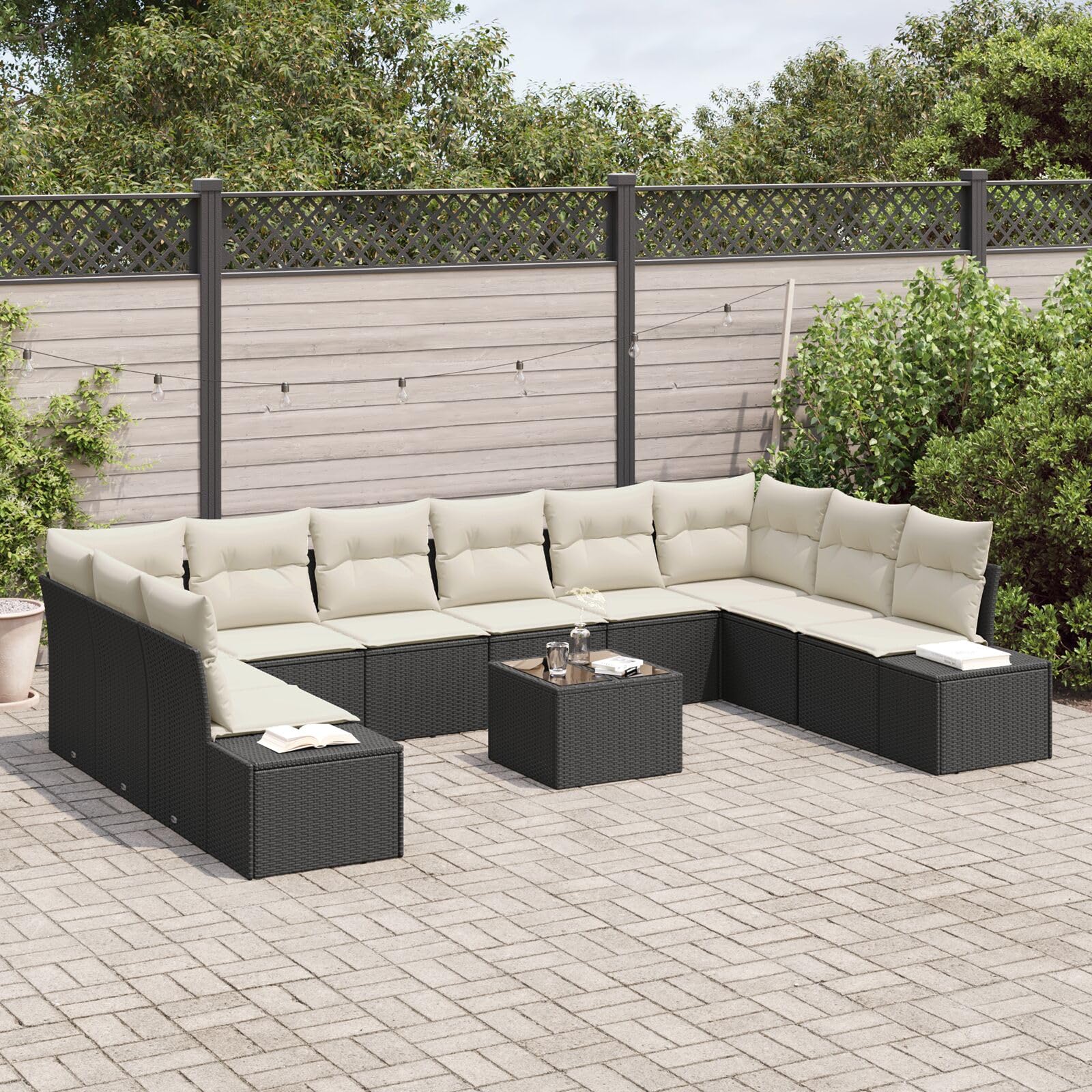 LAPOOH Set da Giardino di 10 Pezzi con Cuscini in polyrattan Marrone,Set da Giardino,Set da Giardino Esterno,Set di Conversazione per Patio-3347247