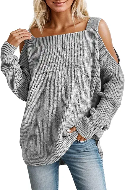 Jersey cuello bardot mujer: punto grueso, hombros expuestos y corte oversize