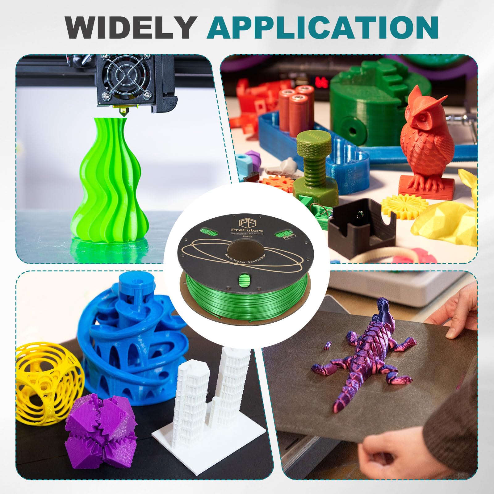 QUARKZMAN Filamento PLA Seta 1.75mm 1KG/2.2LB Alta Lucentezza Filamento per Stampante 3D, Resistenza Migliorata, Precisione Dimensionale 0.02mm per Stampante 3D, Verde.