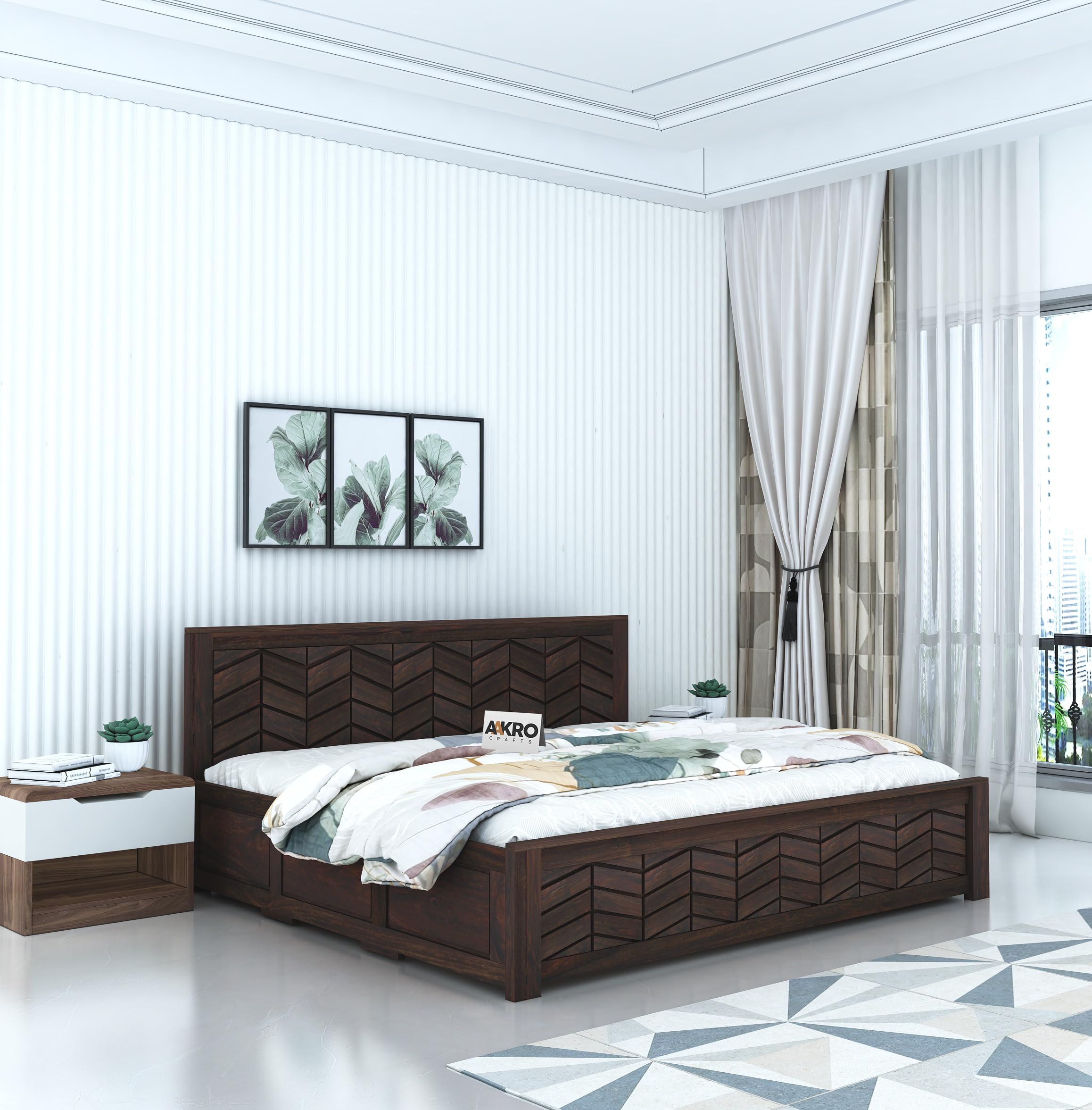 AAKROCRAFTS Sheesham Wood King Size Bed with Box Storage Solid Wood Cot Palang Double Bed for Bedroom Living Room Home (Walnut Finish)